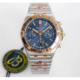 Breitling Chronomat Asia 7750 Chronograph Movement Two Tone Case with Blue Dial